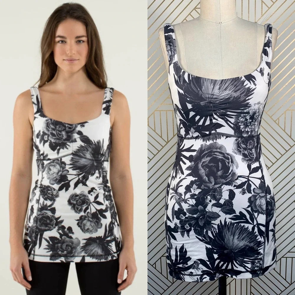 Lululemon Aria Tank II Brisk Bloom Black White